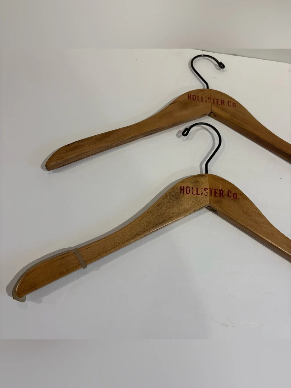 Vintage Hollister Co Wooden Clothes Hangers Store Advertising RED LOGO Lot of 2